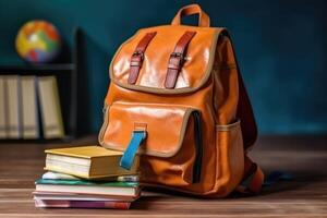 bright school backpack isolated , photo