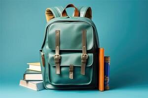 bright school backpack isolated , photo