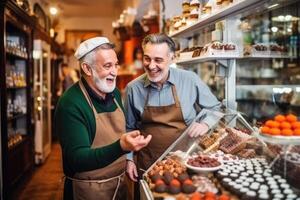 owner of confectioner shop talking to the client, AI Generative photo