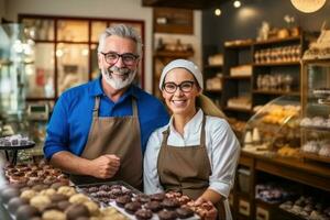 owner of confectioner shop talking to the client, AI Generative photo