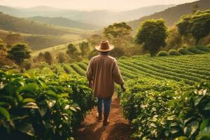 granjero en arábica café plantación , ai generativo foto