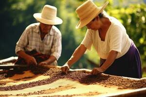 agricultores en arábica café plantación , ai generativo foto