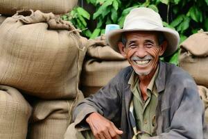 farmer on arabica coffee plantation , AI Generative photo