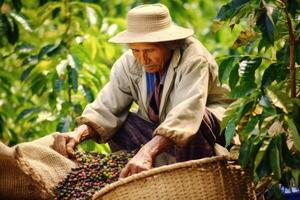 farmer on arabica coffee plantation , AI Generative photo