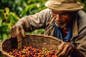 farmer on arabica coffee plantation , AI Generative photo