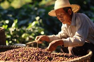 granjero en arábica café plantación , ai generativo foto