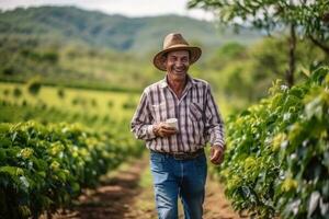 farmer on arabica coffee plantation , AI Generative photo