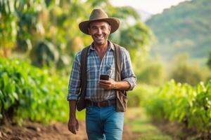 farmer on arabica coffee plantation , AI Generative photo