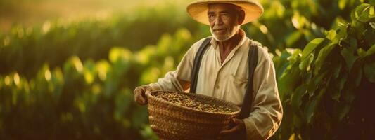 granjero en arábica café plantación , ai generativo foto