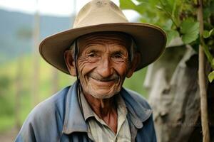 granjero en arábica café plantación , ai generativo foto