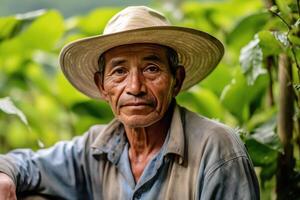 farmer on arabica coffee plantation , AI Generative photo