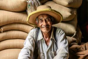 granjero en arábica café plantación , ai generativo foto