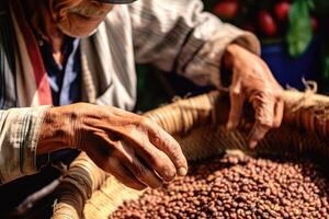 farmer on arabica coffee plantation , AI Generative photo