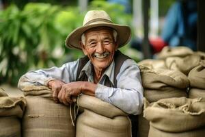 farmer on arabica coffee plantation , AI Generative photo