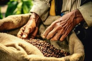 farmer on arabica coffee plantation , AI Generative photo