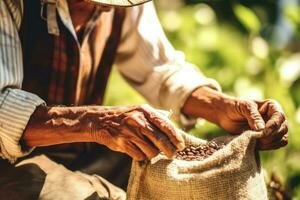 granjero en arábica café plantación , ai generativo foto