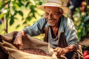 farmer on arabica coffee plantation , AI Generative photo