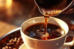 pouring coffee to the cup . photo