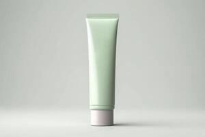 Moisturiser hand cosmetic cream white plastic tube mockup front view. photo