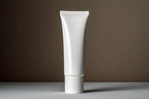 Moisturiser hand cosmetic cream white plastic tube mockup front view. photo