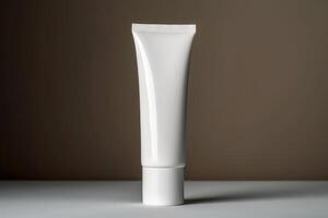 Moisturiser hand cosmetic cream white plastic tube mockup front view. AI Generative photo