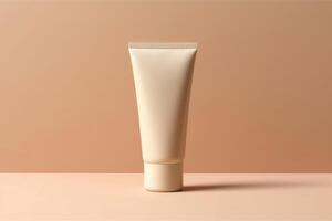 Moisturiser hand cosmetic cream white plastic tube mockup front view. photo