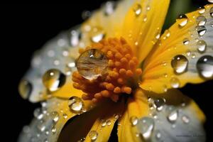 Macro shot of raindrops on flower, AI Generative photo