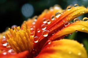 Macro shot of raindrops on flower, photo