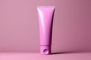 Moisturiser hand cosmetic cream white plastic tube mockup front view. photo