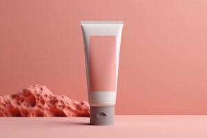 Moisturiser hand cosmetic cream white plastic tube mockup front view. AI Generative photo