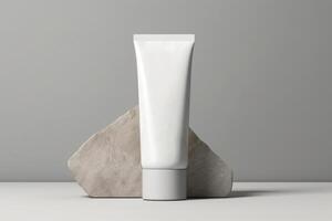 Moisturiser hand cosmetic cream white plastic tube mockup front view. photo