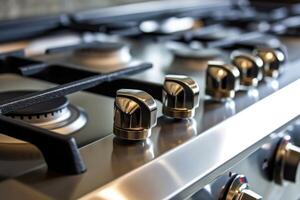 Gas stove close-up. Home and cooking concept AI generated photo