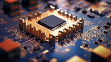 Electronic circuit board close up. photo