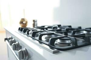 Gas stove close-up. Home and cooking concept AI generated photo