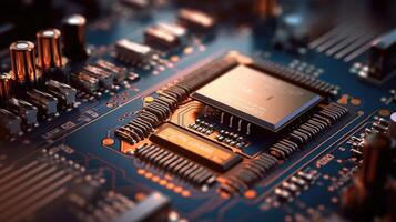 Electronic circuit board close up. photo