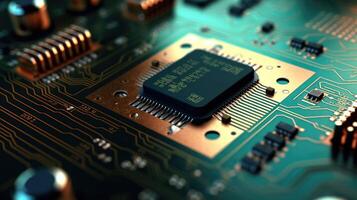 Electronic circuit board close up. photo