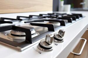 Gas stove close-up. Home and cooking concept AI generated photo