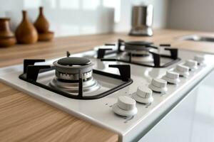 Gas stove close-up. Home and cooking concept AI generated photo