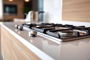 Gas stove close-up. Home and cooking concept AI generated photo