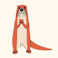 Cute funny otter. Vector illustration in hand drawn style