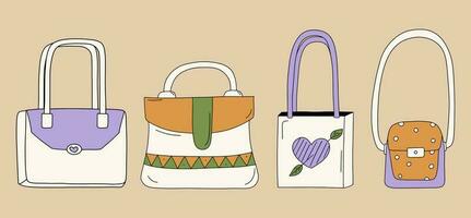 A set of women's various bags. Vector illustration in flat style