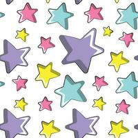 Seamless pattern with purple, yellow, blue and pink stars on white background vector