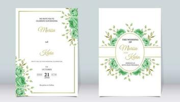 Elegant green floral wedding invitation with minimalistic design vector