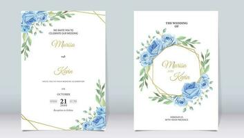 Elegant blue floral wedding invitation with minimalistic design vector