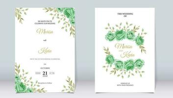Elegant green floral wedding invitation with minimalistic design vector