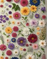 floral pattern with different types of beautiful flowers photo