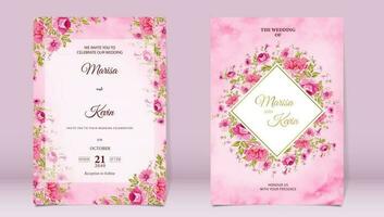 Luxury wedding invitation with peony and leaves on watercolor background vector