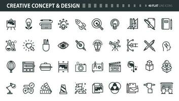 Set of flat line icons of creative concept and design. Vector concepts for website and app design and development.