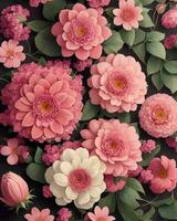 floral pattern with different types of beautiful flowers photo