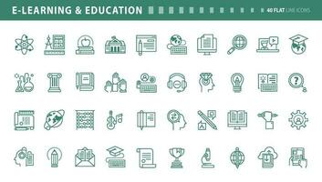 conjunto de iconos de líneas planas de e-learning y educación. conceptos vectoriales para el diseño y desarrollo de sitios web y aplicaciones. vector